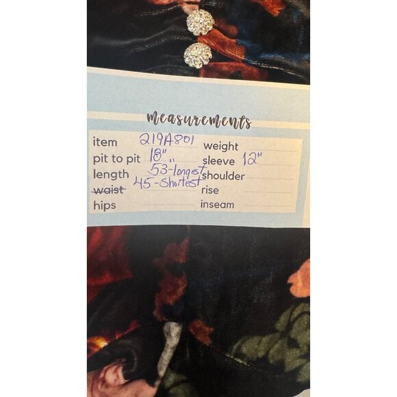 NWT Cara Cara 4 Floral Velvet Midi Dress Rhinestone Buttons V-Neck Puff Sleeves - Picture 13 of 16